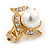Bridal Diamante White Glass Pearl Clip On Earrings In Gold Plating - 23mm Diameter - view 5