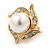 Bridal Diamante White Glass Pearl Clip On Earrings In Gold Plating - 23mm Diameter - view 2