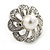 Clear Crystal, White Pearl Flower Stud Earrings In Silver Tone - 20mm D - view 3
