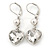 Clear Crystal Heart Drop Earrings In Silver Tone Metal with Leverback Closure - 40mm L