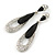 Black/ Clear Crystal Open Cut Teardrop Earrings In Rhodium Plating - 60mm L - view 6