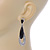 Black/ Clear Crystal Open Cut Teardrop Earrings In Rhodium Plating - 60mm L - view 7