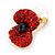 Red/ Black Austrian Crystal Poppy Flower Stud Earrings In Gold Plating - 16mm L - view 2