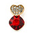 Clear/ Red Crystal Heart Stud Earrings In Gold Plating - 20mm L - view 6