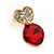 Clear/ Red Crystal Heart Stud Earrings In Gold Plating - 20mm L - view 3