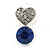 Small Clear/ Sapphire Crystal Heart Stud Earrings In Rhodium Plating - 18mm L - view 6
