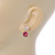 Small Clear/ Pink Crystal Heart Stud Earrings In Gold Plating - 18mm L - view 5