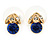 Tiny Sapphire/ Clear Round Cut Crystal Stud Earrings In Gold Plating - 10mm