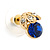 Tiny Sapphire/ Clear Round Cut Crystal Stud Earrings In Gold Plating - 10mm - view 3