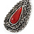 Teardrop Hematite Crystal, Red Resin Drop Earrings In Silver Tone - 50mm L - view 3
