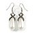 White Faux Teardop Pearl With Hematite Crystal Detailing Drop Earrings In Silver Tone - 45mm - view 6