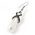 White Faux Teardop Pearl With Hematite Crystal Detailing Drop Earrings In Silver Tone - 45mm - view 4