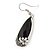 Silver Tone Black Acrylic Stone, Hematite Crystal Teardrop Earrings - 45mm L - view 5