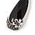 Silver Tone Black Acrylic Stone, Hematite Crystal Teardrop Earrings - 45mm L - view 2