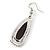 Silver Tone Black Acrylic Stone, Hematite Crystal Teardrop Earrings - 45mm L - view 4
