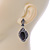 Black, Hematite Crystal Oval Marcasite Drop Earrings In Burnt Silver Tone - 45mm L - view 5
