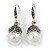 Vintage Inspired Black Hematite Crystal Faux Pearl Drop Earrings In Silver Tone - 35mm L