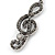 Silver Tone Hematite Crystal Treble Clef Drop Earrings - 50mm L - view 3