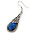 Marcasite Hematite Crystal, Blue Glass, Filigree Teardrop Earrings - 53mm L - view 6