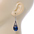 Marcasite Hematite Crystal, Blue Glass, Filigree Teardrop Earrings - 53mm L - view 5