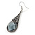 Marcasite Hematite Crystal, Light Grey Glass, Filigree Teardrop Earrings - 53mm L - view 3