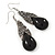 Black Resin Stone, Hematite Crystal Marcasite Drop Earrings In Silver Tone - 55mm L - view 6