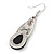 Black Resin Stone, Hematite Crystal Marcasite Drop Earrings In Silver Tone - 55mm L - view 4