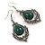 Victorian Style Green Glass, Hematite Crystal Drop Earrings In Silver Tone - 55mm L - view 6