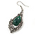 Victorian Style Green Glass, Hematite Crystal Drop Earrings In Silver Tone - 55mm L - view 3
