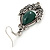Victorian Style Green Glass, Hematite Crystal Drop Earrings In Silver Tone - 55mm L - view 7