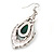 Victorian Style Green Glass, Hematite Crystal Drop Earrings In Silver Tone - 55mm L - view 4