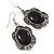 Victorian Style Black Resin Stone Oval Drop Earrings In Burnt Silver Tone - 50mm L - view 6