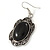 Victorian Style Black Resin Stone Oval Drop Earrings In Burnt Silver Tone - 50mm L - view 4