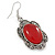 Victorian Style Red Resin Stone Oval Drop Earrings In Burnt Silver Tone - 50mm L - view 4