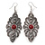 Marcasite Filigree, Hematite Crystal With Red Resin Stone Drop Earrings - 75mm L - view 6