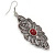 Marcasite Filigree, Hematite Crystal With Red Resin Stone Drop Earrings - 75mm L - view 3