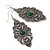Marcasite Filigree, Hematite Crystal With Green Resin Stone Drop Earrings - 75mm L