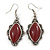 Victorian Style Dark Red Ceramic Stone Diamond Drop Earrings In Silver Tone - 50mm L - view 6