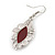 Victorian Style Dark Red Ceramic Stone Diamond Drop Earrings In Silver Tone - 50mm L - view 4