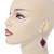 Victorian Style Dark Red Ceramic Stone Diamond Drop Earrings In Silver Tone - 50mm L - view 2
