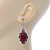 Victorian Style Dark Red Ceramic Stone Diamond Drop Earrings In Silver Tone - 50mm L - view 5