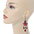 Victorian Style Fuchsia/ Pink Acrylic Bead Chandelier Earrings In Antique Gold Tone - 80mm L - view 2