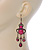 Victorian Style Fuchsia/ Pink Acrylic Bead Chandelier Earrings In Antique Gold Tone - 80mm L - view 5