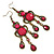 Victorian Style Fuchsia/ Pink Acrylic Bead Chandelier Earrings In Antique Gold Tone - 80mm L - view 7