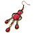 Victorian Style Fuchsia/ Pink Acrylic Bead Chandelier Earrings In Antique Gold Tone - 80mm L - view 3