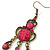 Victorian Style Fuchsia/ Pink Acrylic Bead Chandelier Earrings In Antique Gold Tone - 80mm L - view 6