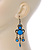 Victorian Style Blue Acrylic Bead Chandelier Earrings In Antique Gold Tone - 80mm L - view 7