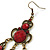 Victorian Style Dark Red/ Burgundy Acrylic Bead Chandelier Earrings In Antique Gold Tone - 80mm L - view 5