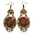 Victorian Style Brown Acrylic Bead, Crystal Chandelier Earrings In Antique Gold Tone - 80mm L