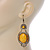 Victorian Style Yellow Acrylic Bead, Crystal Chandelier Earrings In Antique Gold Tone - 80mm L - view 6